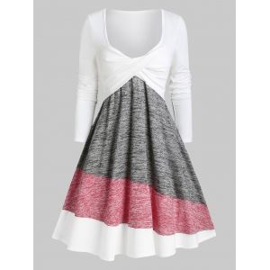 

Colorblock Twisted Plunging Tee Dress, Multi