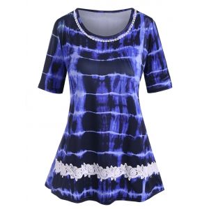 

Plus Size Lace Crochet Tie Dye T Shirt, Blue