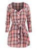 Plus Size Plaid Belted Button Up Tunic Blouse -  