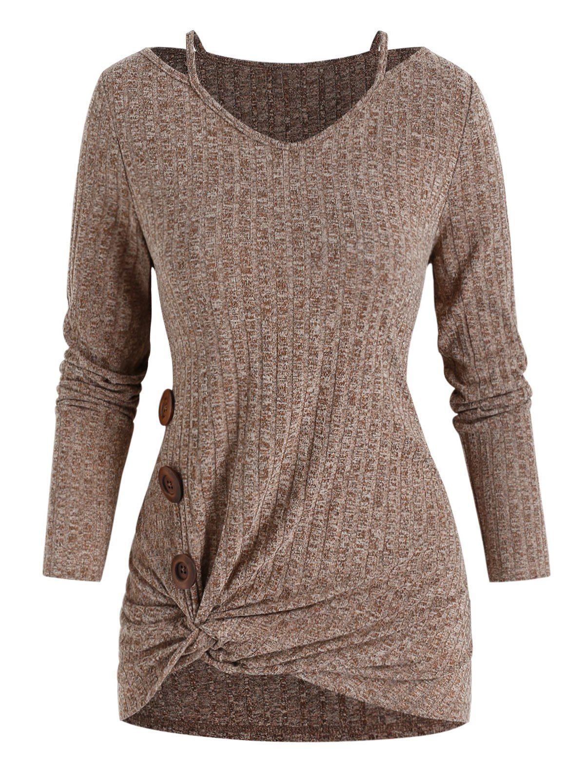 

Cutout Front Twist Heathered Knitwear, Coffee