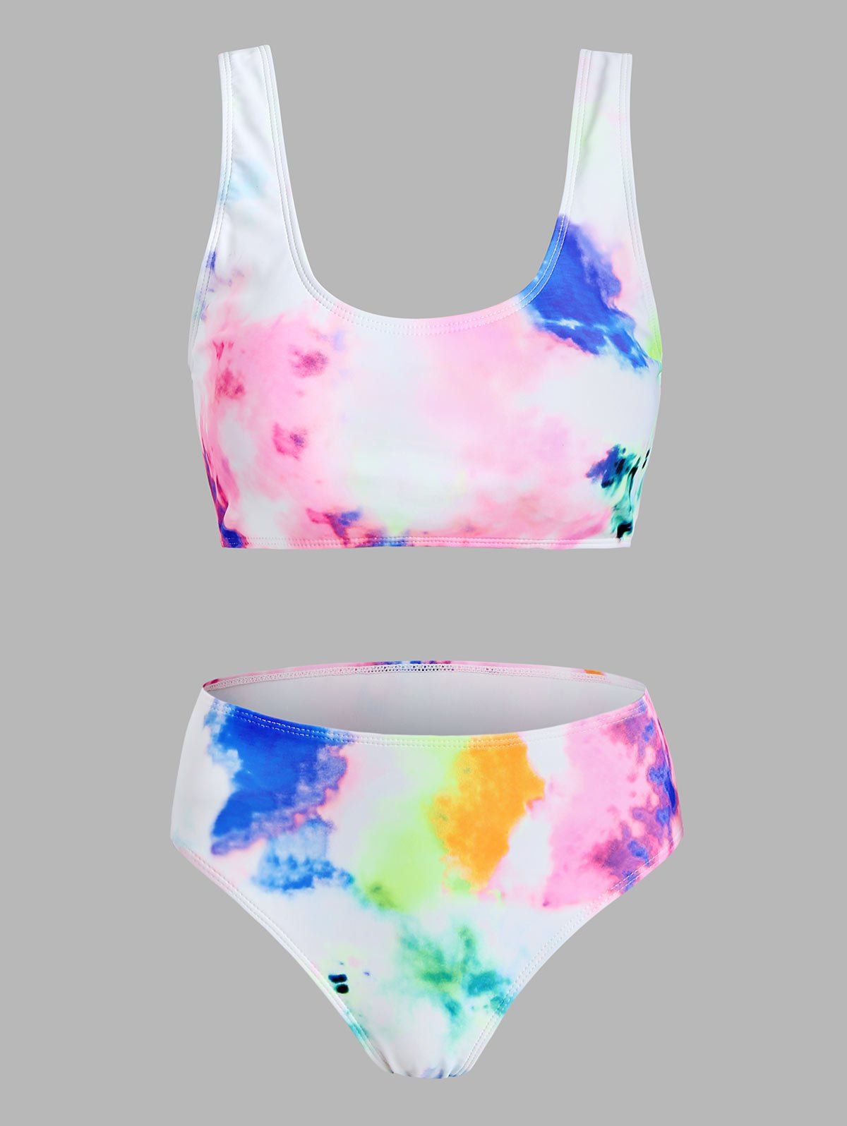 

Colorful Tie Dye Print Padded Bikini Set, Multi