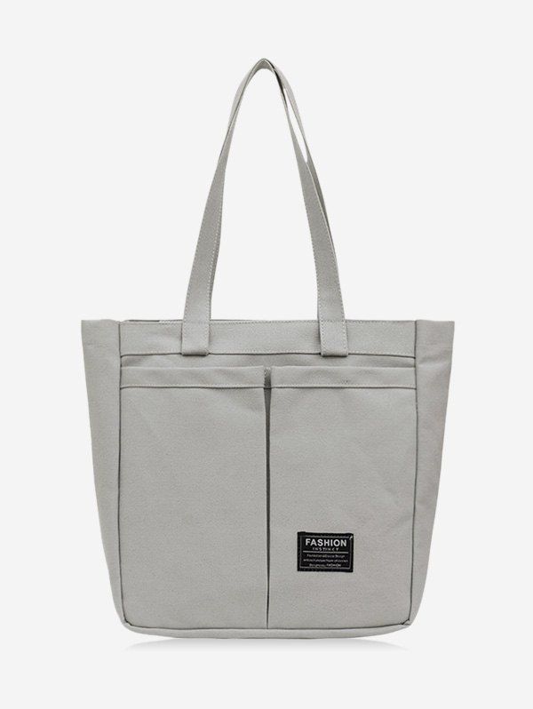 

Letter Label Canvas Pockets Tote Bag, Battleship gray