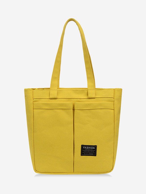 

Letter Label Canvas Pockets Tote Bag, Sun yellow