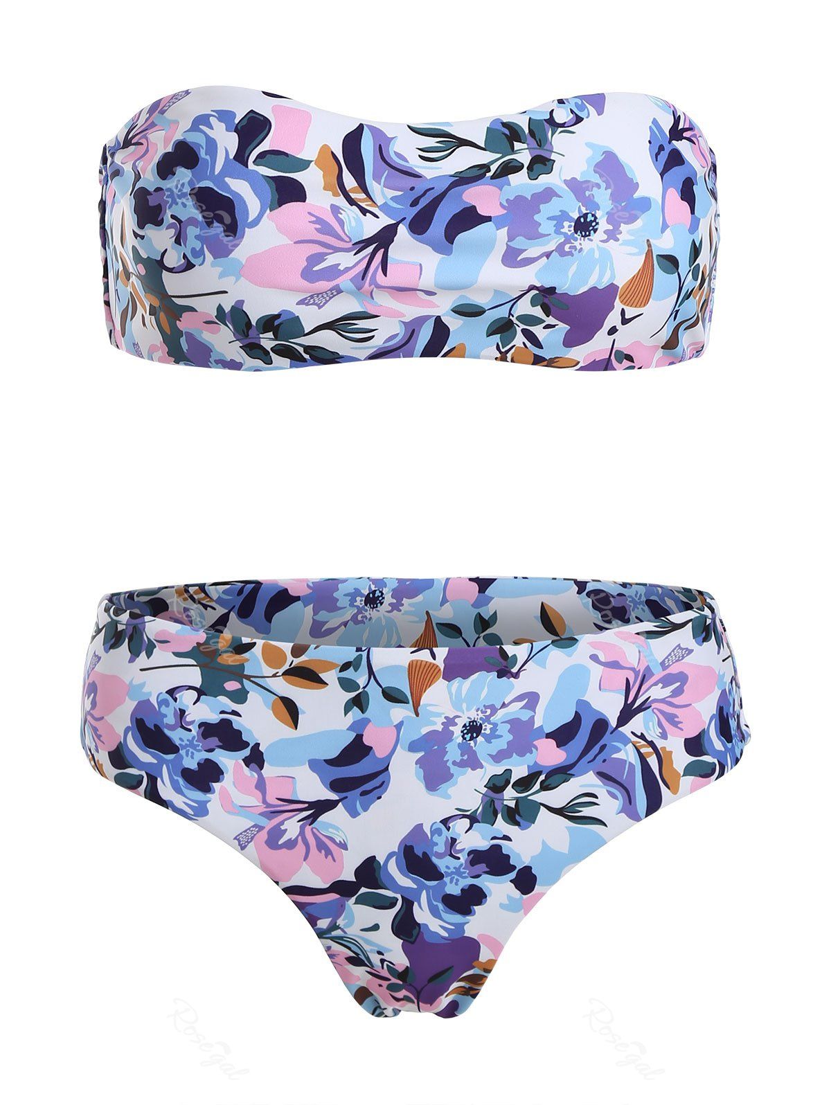

Padded Flower Print Bandeau Bikini Set, Multi