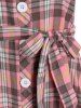 Plus Size Plaid Belted Button Up Tunic Blouse -  