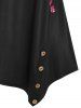 T-shirt Asymétrique Fleur de Grande Taille - Noir 4X