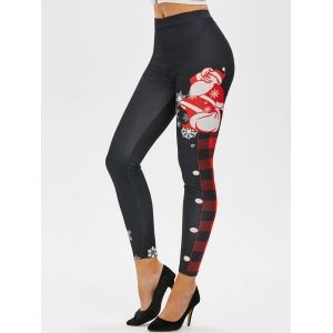 

Christmas Snowflake Santa Claus Plaid Skinny Leggings, Multi