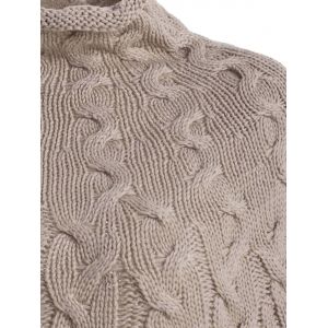 High Neck Cable Knit Poncho Sweater