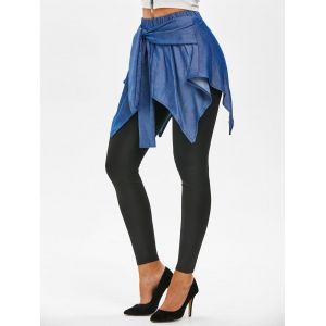 

Chambray Overlay Waist Tie Skirted Leggings, Black
