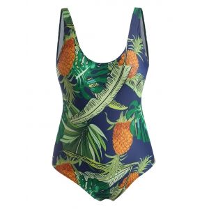 

Plus Size Tropical Pineapple Backless One-piece Swimsuit, Deep green