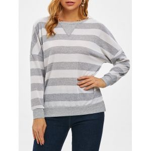 

Bicolor Striped Drop Shoulder Slit Knitwear, Light gray