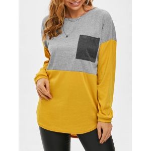 

Colorblock Front Pocket Jersey Knit Long Tee, Yellow