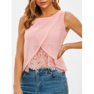 

Lace Trim Chiffon Tank Top, Pig pink