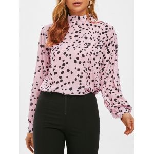 

Stand Collar Leopard Print Blouse, Sakura pink
