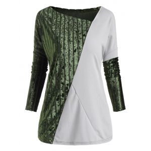 

Two Tone Velvet Panel T Shirt, Camouflage green