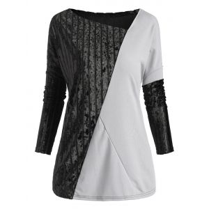 

Two Tone Velvet Panel T Shirt, Black