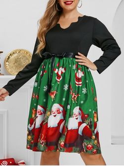 Scalloped Snowman Snowflake Santa Claus Christmas Plus Size Dress - GREEN - 3XL