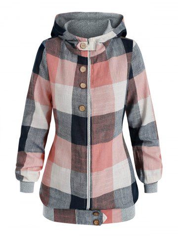 Chaqueta Capucha Estampado a Cuadros Cremallera - MULTI-A - XL