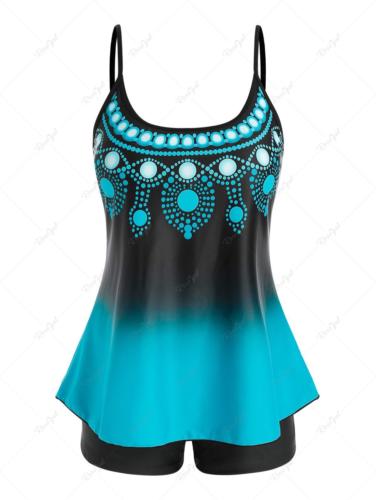 Online Plus Size Ombre Print Backless Cami Boyleg Modest Tankini Swimwear  
