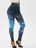 Legging Boutonné à Imprimé Papillon avec Poche - Bleu M