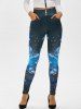 Legging Boutonné à Imprimé Papillon avec Poche - Bleu M