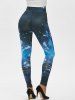 Legging Boutonné à Imprimé Papillon avec Poche - Bleu M