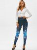 Legging Boutonné à Imprimé Papillon avec Poche - Bleu M