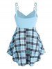 Plus Size Plaid Chains Twist Skirted Tunic Tank Top -  