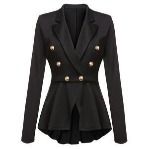 

Lapel Buttoned Peplum Blazer, Black