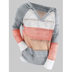 

Plus Size Colorblock Raglan Sleeve Hooded Slit Sweater, Gray