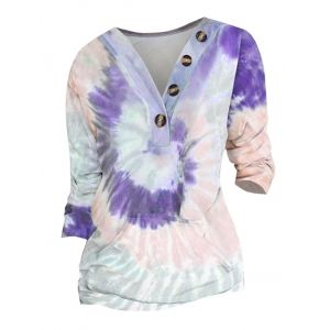 

Plus Size Tie Dye Mock Button Pocket Sweatshirt, Purple