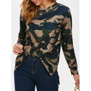 

Fleece Camouflage Side Zipper Tunic Sweatshirt, Multi