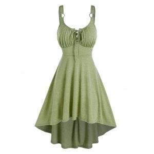 

Lace-up Sleeveless Heathered High Low Dress, Light green