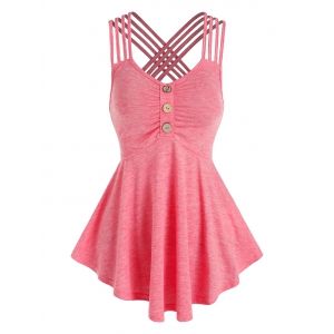 

Strappy Crisscross Ruched Tank Top, Light pink