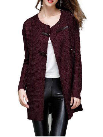 Buckled Detail Sweater Coat - DEEP RED - S