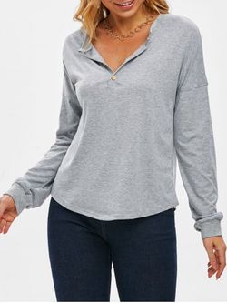Buttoned Half Placket Drop Shoulder Sweatshirt - GRAY - S