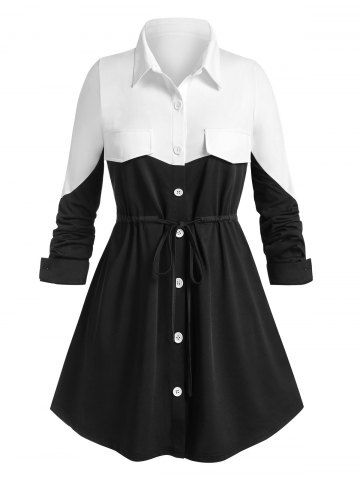 Chemise Bicolore Grande Taille à Ourlet Rond à Cordon - MULTI-A - 4X