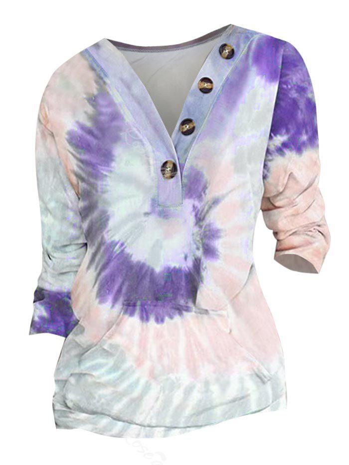 Download 30% OFF Plus Size Tie Dye Mock Button Pocket Sweatshirt ...