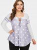 Plus Size Stars Print Lace Up Curved Tee -  