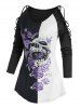 Gothic Skull Butterfly Print Straps Sleeve T Shirt -  