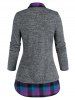 Plaid Pattern Heathered Faux Twinset Sweater -  