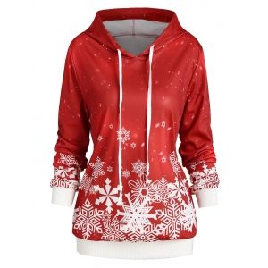 

Plus Size Christmas Snowflake Print Hoodie, Red