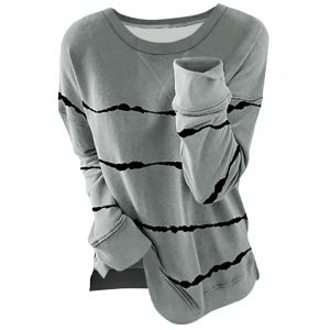 

Plus Size Striped Drop Shoulder Slit T Shirt, Gray