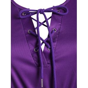 

Plus Size Lace Up Bowknot Bell Sleeve Blouse, Purple