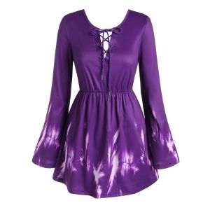 

Plus Size Lace Up Bowknot Bell Sleeve Blouse, Purple