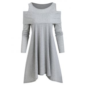 

Ribbed Panel Jersey Cold Shoulder Asymmetrical Top, Gray