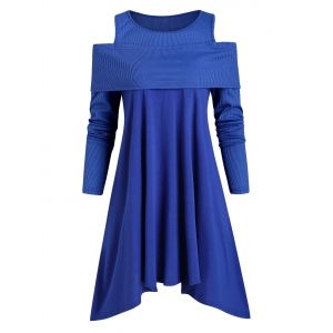 

Ribbed Panel Jersey Cold Shoulder Asymmetrical Top, Blue
