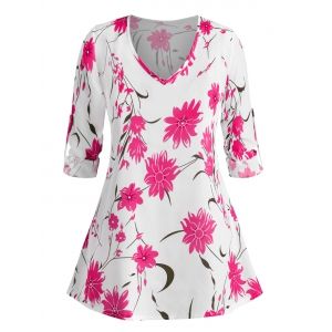 

Plus Size Floral Print Roll Up Sleeve Blouse, Light pink