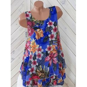 

Plus Size Chiffon Floral Print Layered Tank Top, Blue