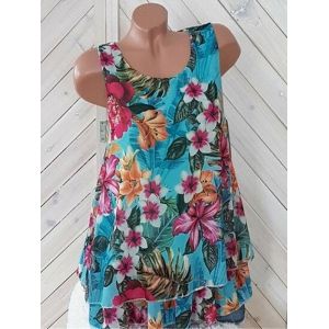 

Plus Size Chiffon Floral Print Layered Tank Top, Light blue